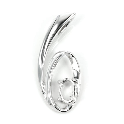 Swirled oval pendant with incorporated bail in sterling silver 11x25mm