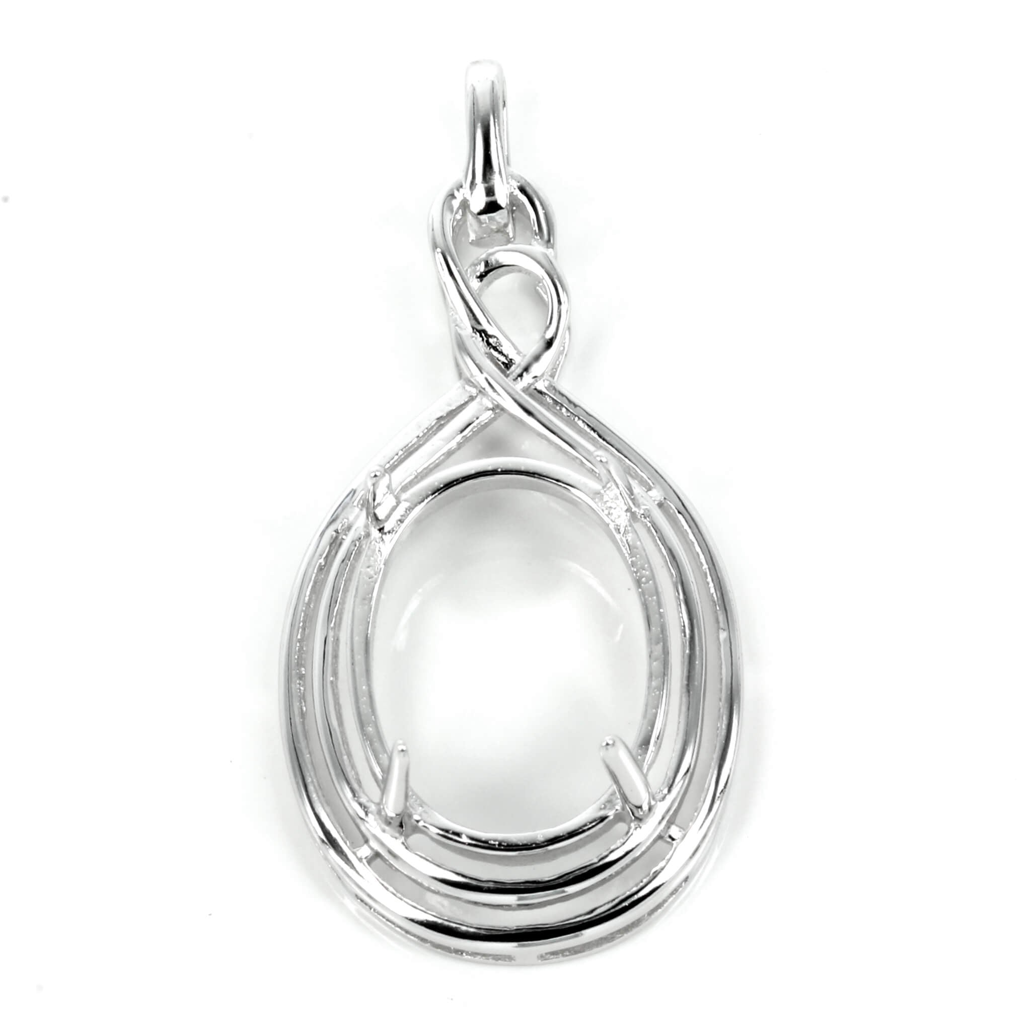Celtic inspired oval pendant with incorporated bail in sterling silver 17x35mm