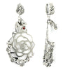 Floral motif pendant and dangle charm with Cubic Zirconias, and loop and leafy bail in sterling silver 20x44mm