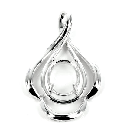 Swirl-drape framed oval pendant with incorporated bail in sterling silver 23x34mm
