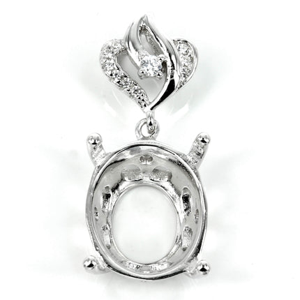 Oval pendant with with loop and bail set with Cubic Zirconias 11x25mm