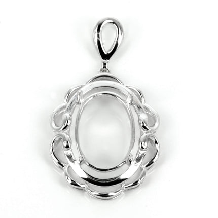 Elegant curve-framed oval pendant with soldered loop and bail in sterling silver 18x30mm