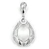 Pear shaped frame oval pendant set with Cubic Zirconia and soldered loop and bail in sterling silver 17x36mm