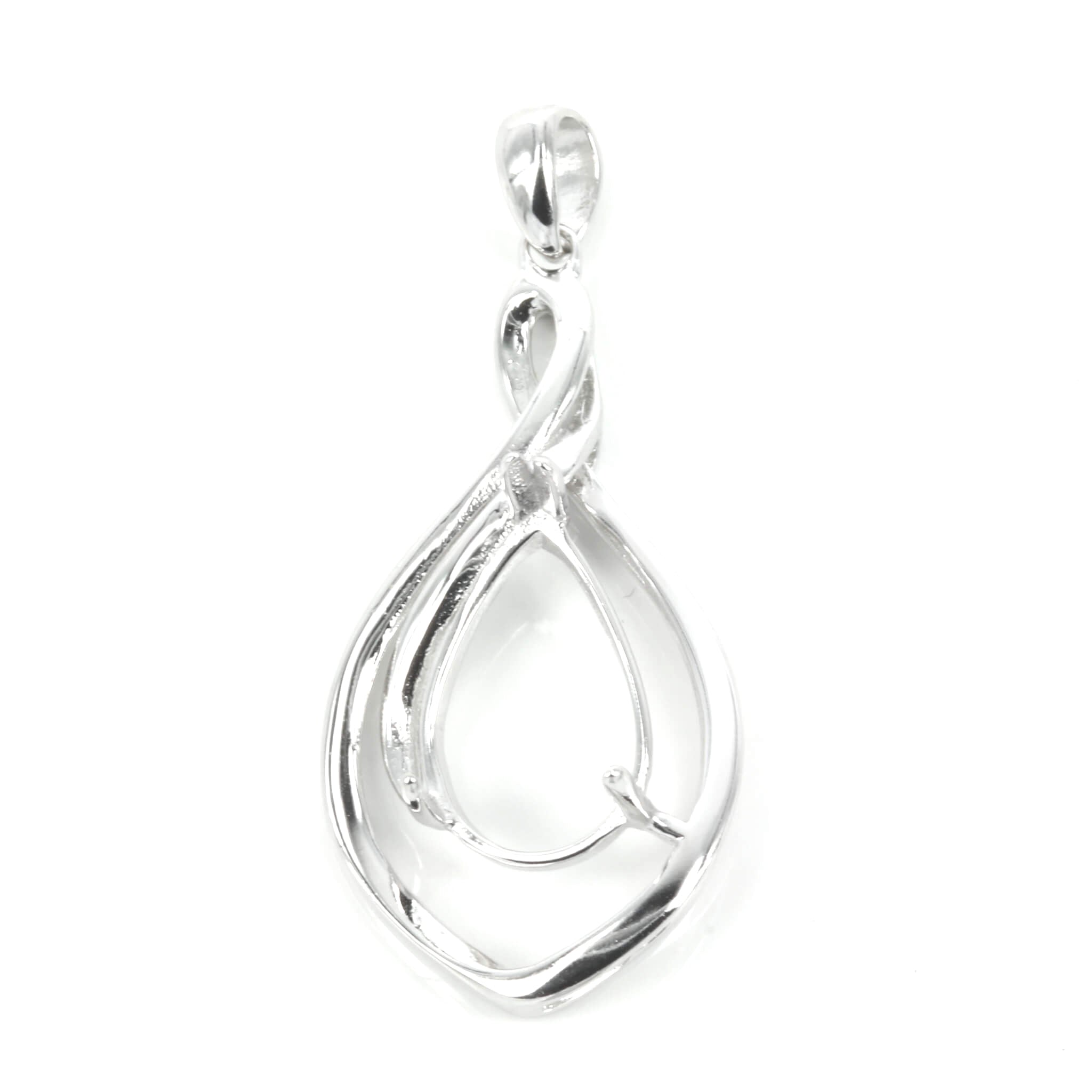 Swirl-Drape Framed Pear Shaped Pendant Setting with Pear Prongs Mounting including Bail in Sterling Silver 8x12mm