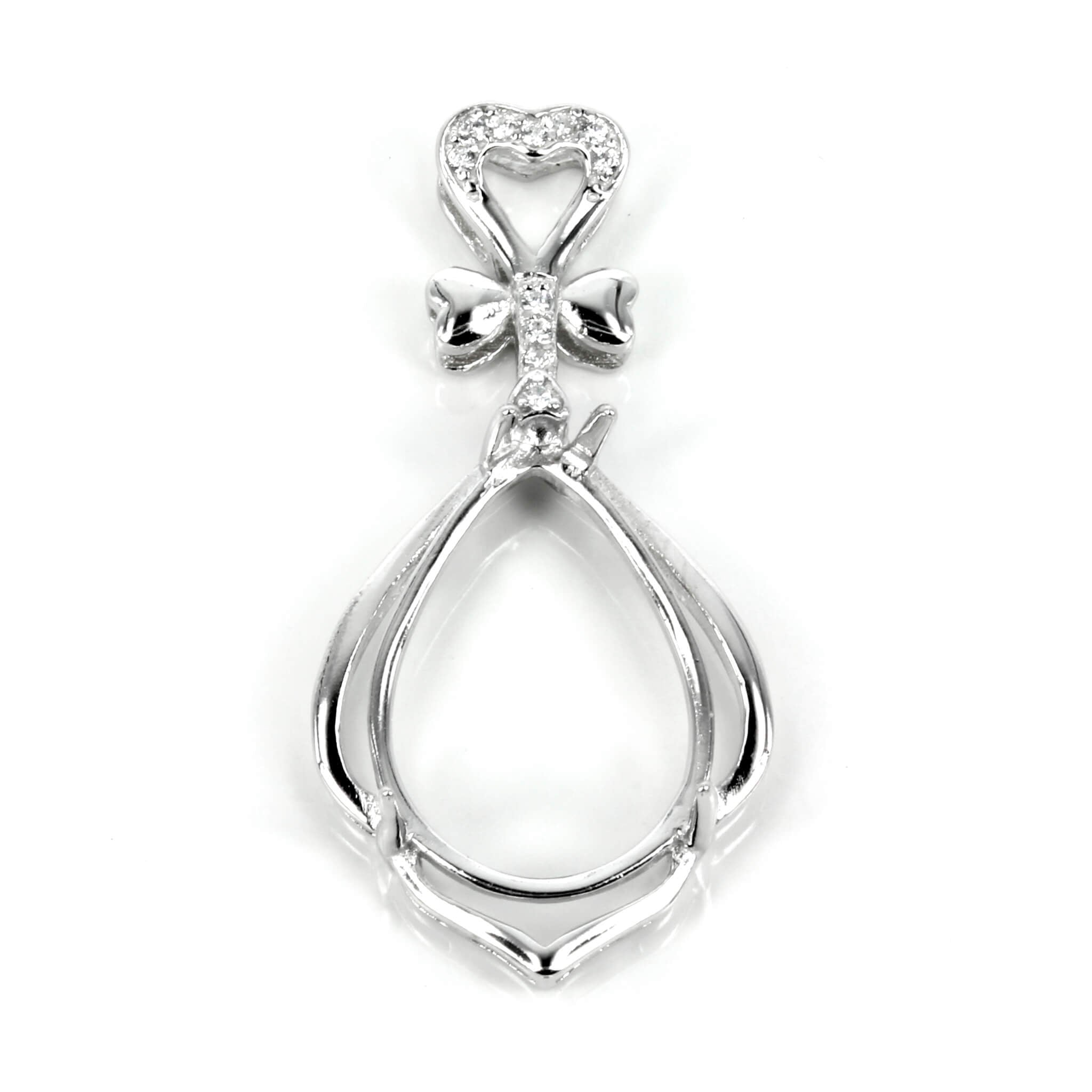 Pear shape and hearts pendant with Cubic Zirconias and incorporated bail in sterling silver 16x32mm