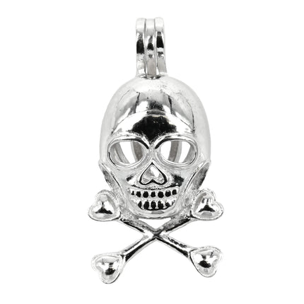 Skull and Crossbones Cage Pendant with Incorporated Bail in Sterling Silver 10mm