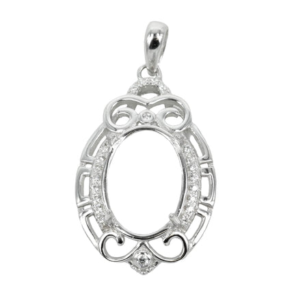 Oval Pendant Cubic Zirconias Embellished Frame and Soldered Loop and Bail in Sterling Silver 10x14mm