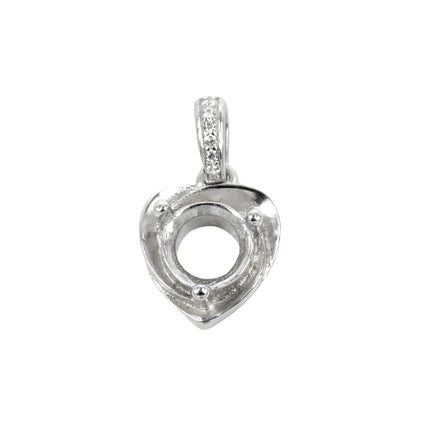 Round Swirls Heart Pendant with Soldered Loop and Bail in Sterling Silver 7mm