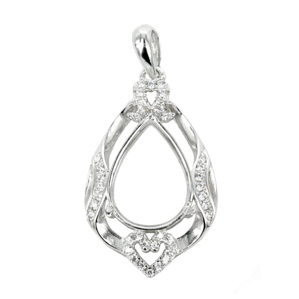 Pear and Hearts Frame Pear Pendant Set with Cubic Zirconias and Soldered Loop and Bail in Sterling Silver 10x12mm