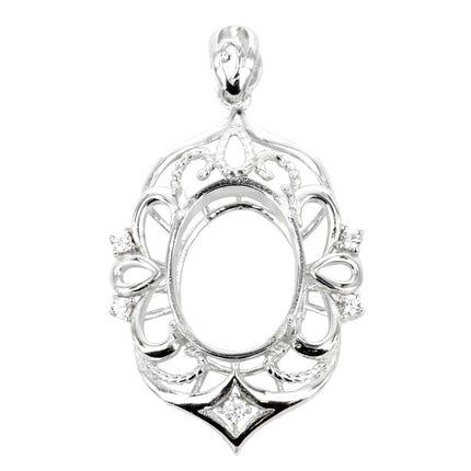 Oval Cubic Zirconias Set Rococo Embellished Pendant with Soldered Loop and Bail in Sterling Silver 12x16mm