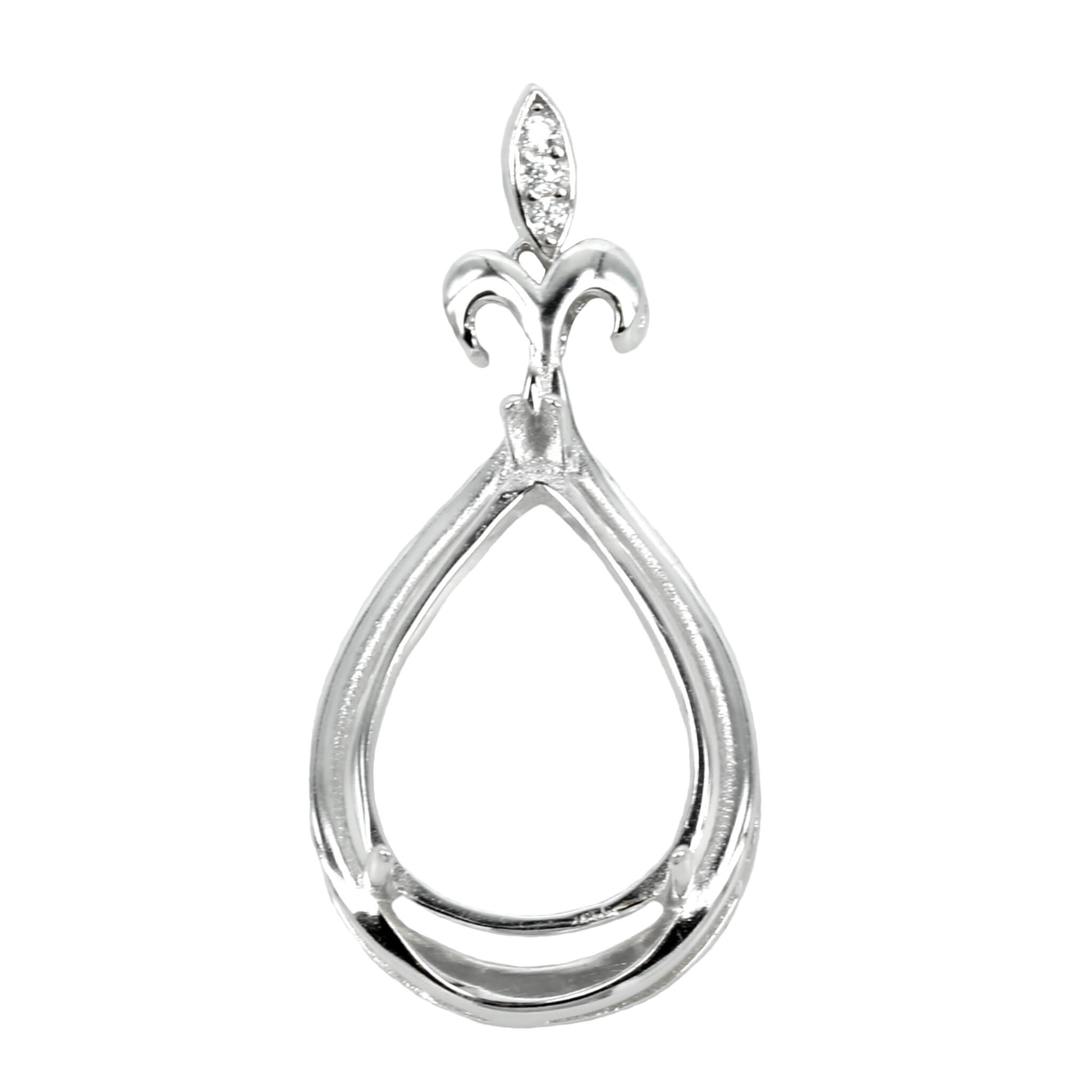 Frame Pear Shaped Pendant Set Soldered Loop and Cubic Zirconia Set Bail in Sterling Silver 10x15mm