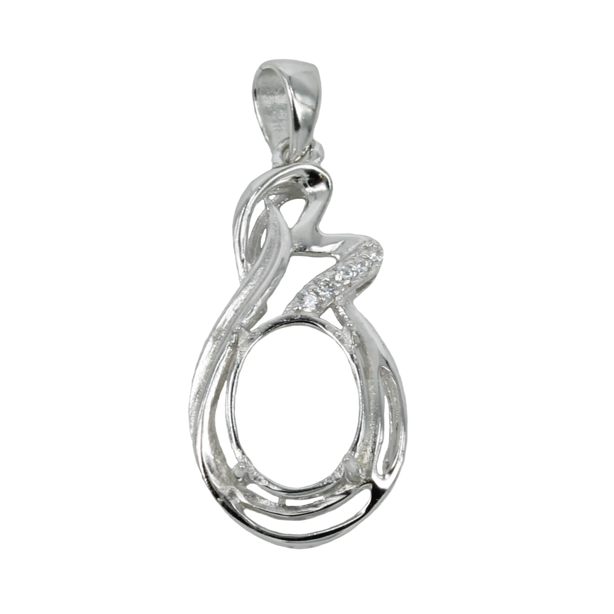 Oval Pendant with Cubic Zirconia and Soldered Loop and Bail in Sterling Silver for 7.3x9.3mm Stones