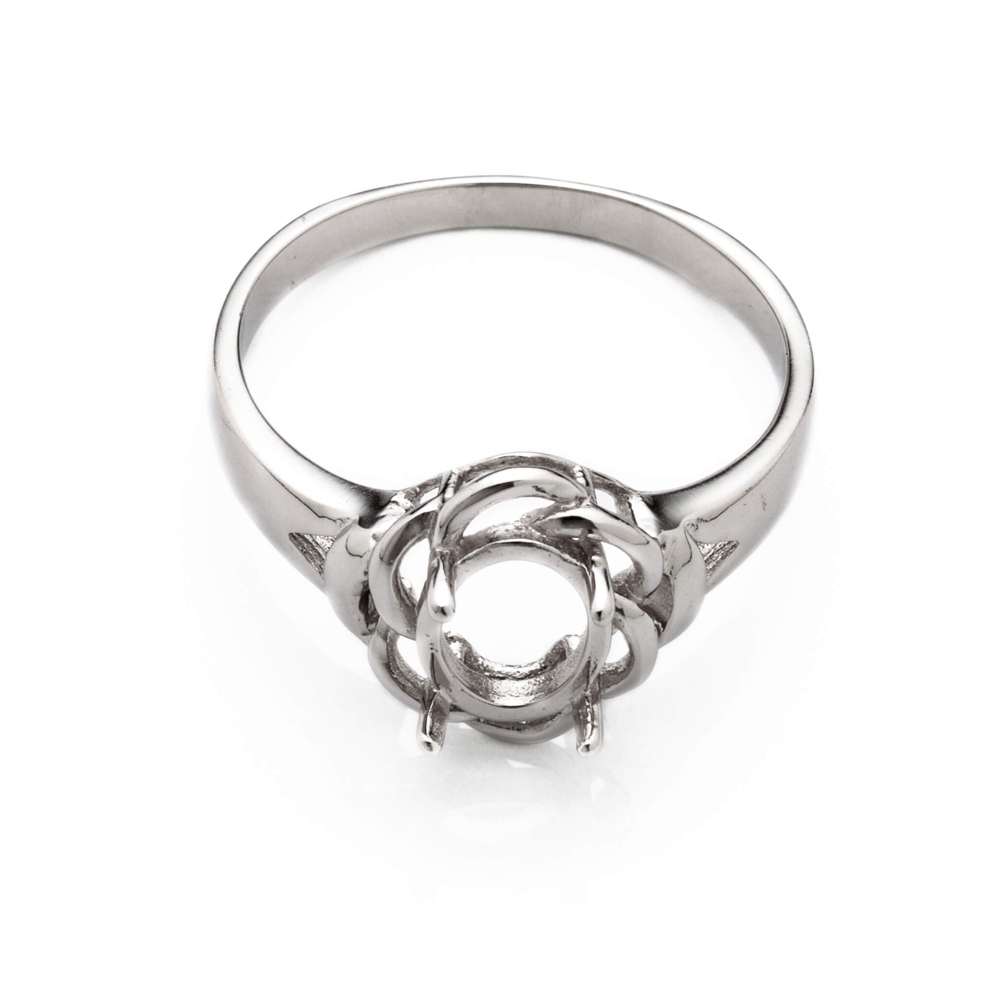Floral Ring with Oval Prongs Mounting in Sterling Silver 6x7mm