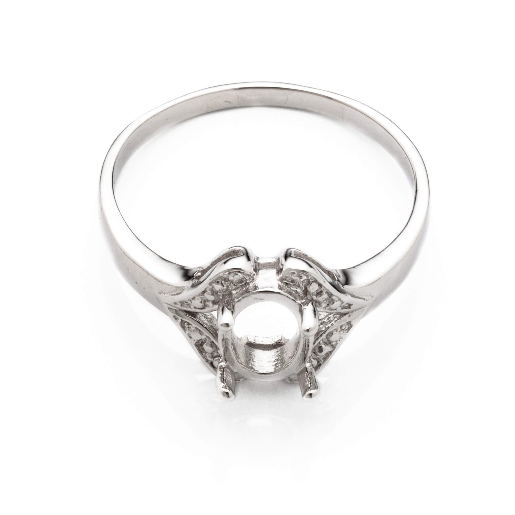 Ring with Oval Prongs Mounting in Sterling Silver 6x7mm