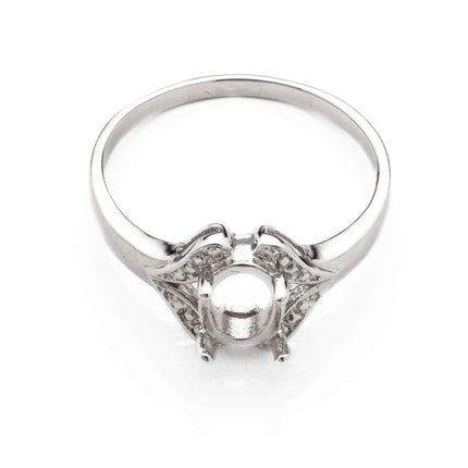Ring with Oval Prongs Mounting in Sterling Silver 6x7mm