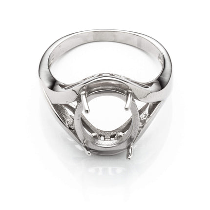 Ring with Oval Prongs Mounting in Sterling Silver 10x12mm