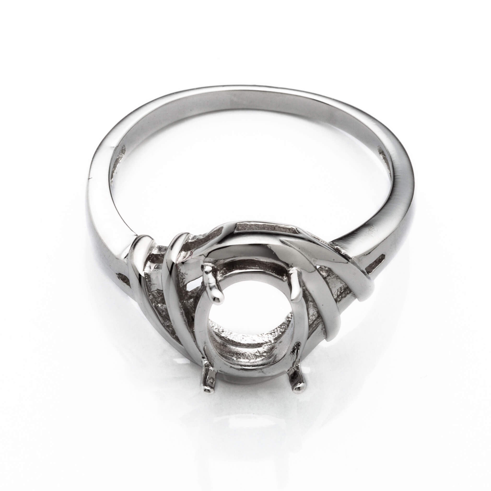 Binding Ring with Oval Prongs Mounting in Sterling Silver 7x9mm
