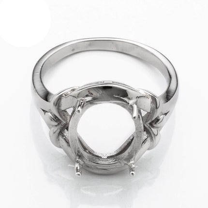 Unique Ring with Oval Prongs Mounting in Sterling Silver 10x12mm
