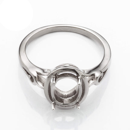Ring with Oval Prongs Mounting in Sterling Silver 7x9mm