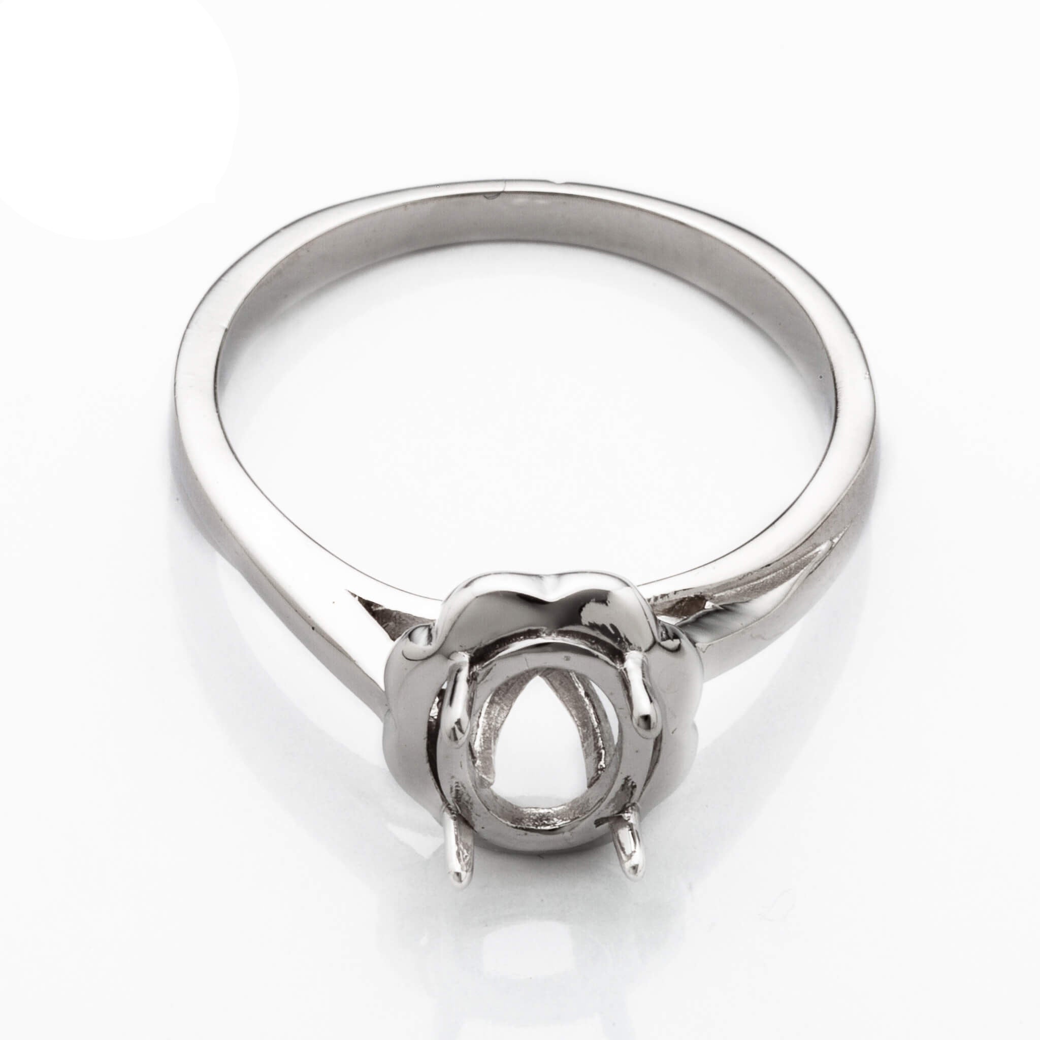 Floral Ring with Oval Prongs Mounting in Sterling Silver 6x8mm