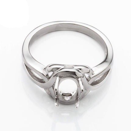 Triangle Cross-Over Ring with Oval Prongs Mounting in Sterling Silver 6x8mm
