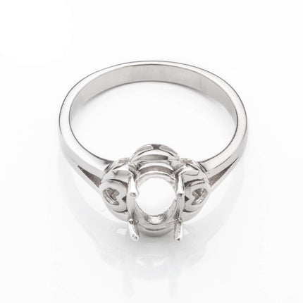 Heart Ring with Oval Prongs Mounting in Sterling Silver 6x8mm