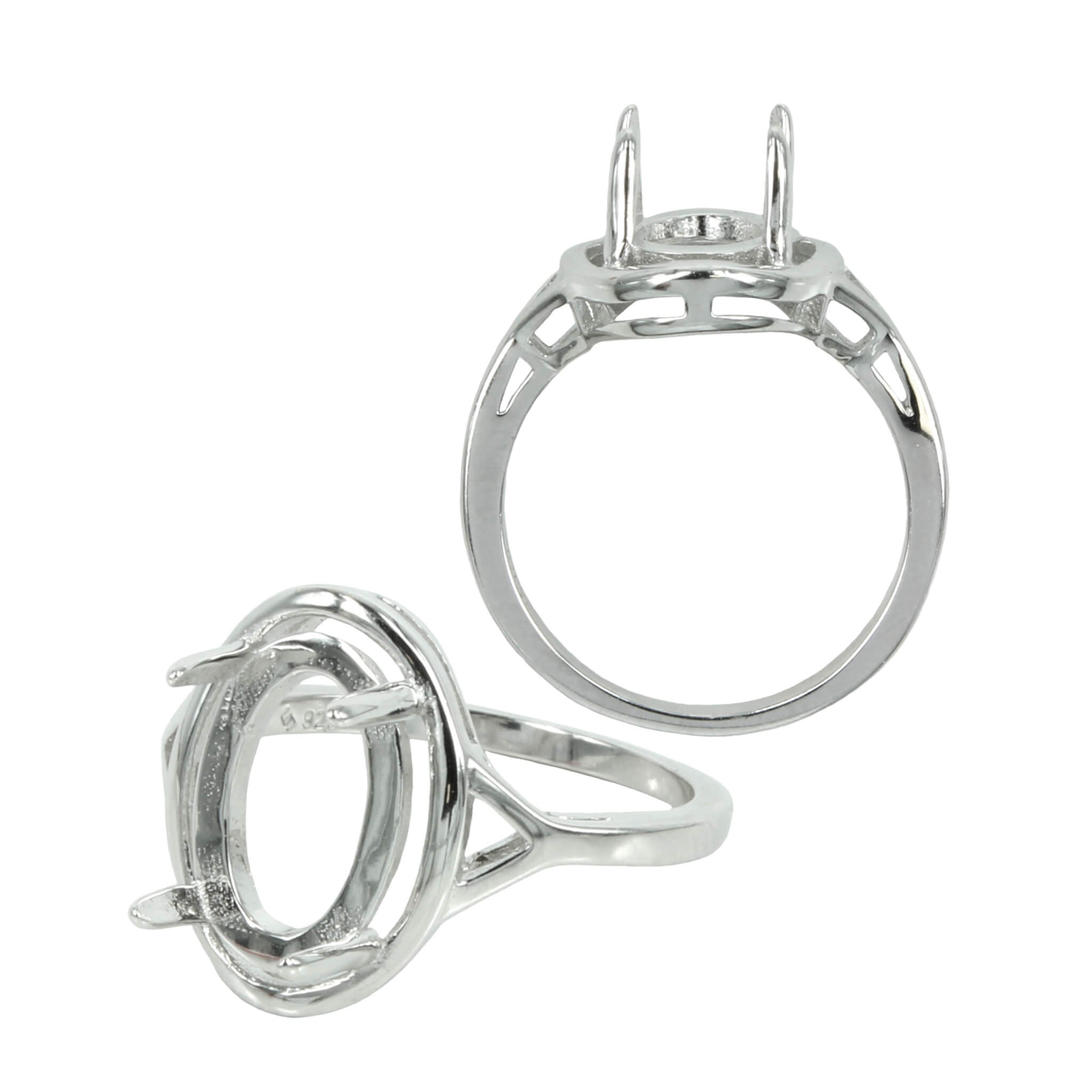 Oval Ring with Oval Prong Mounting in Sterling Silver 8x12mm