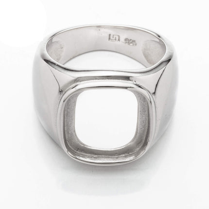 Simple Rectangular Ring with Rectangular Bezel Mounting in Sterling Silver 12x14mm