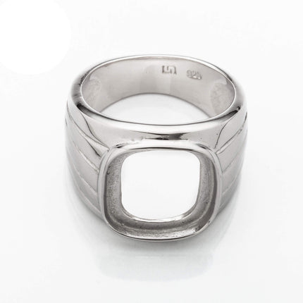 Line Pattern Ring with Rectangular Bezel Mounting in Sterling Silver 14x12mm