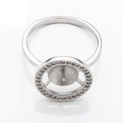 Dolly Ring with Cubic Zirconia Inlays and Cup and Peg Mounting in Sterling Silver 10mm