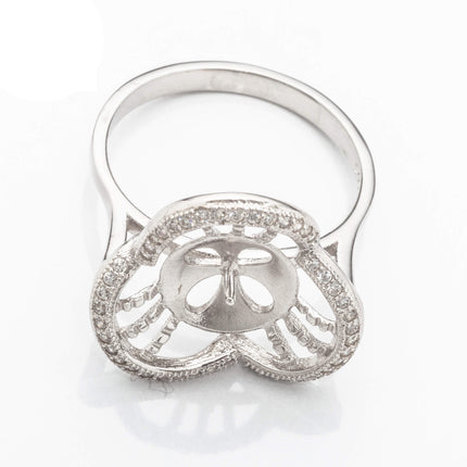Floral Ring with Cub Zirconia Inlays and Cup and Peg Mounting in Sterling Silver 9mm