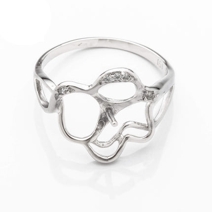 Split Shank Swirls Ring Pearl Setting with CZ's and Round Cup & Peg Mounting in Sterling Silver 9mm