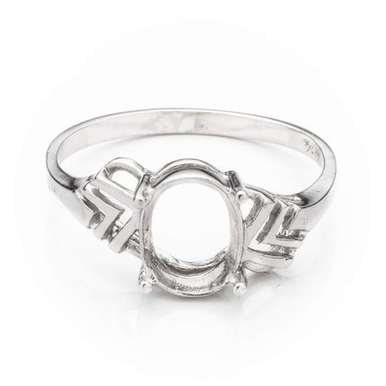 V-like Motif Ring with Oval Prongs Mounting in Sterling Silver 7x9mm