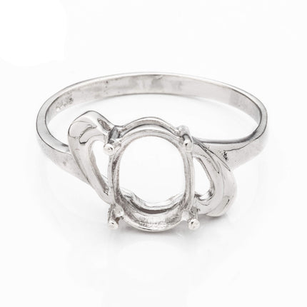 Unique Motif Ring with Oval Prongs Mounting in Sterling Silver 6x8mm
