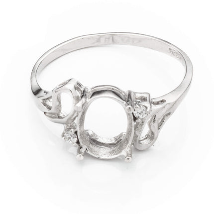 Unique Hollow Motif Ring with Cubic Zirconia Inlays and Oval Prongs Mounting in Sterling Silver 7x9mm
