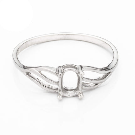 Unique Hollow Motif Ring with Oval Prong Mounting in Sterling Silver 4x4.5mm