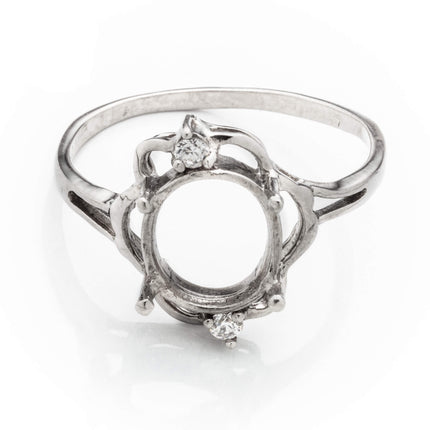 Split Shank Ring with Cubic Zirconia Inlays and Oval Prongs Mounting in Sterling Silver 6x8mm