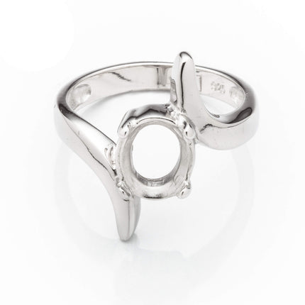 Cross-Over Ring with Oval Mounting in Sterling Silver 7x9mm