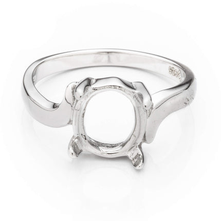 Cross-Over Ring with Oval Prongs Mounting in Sterling Silver 6.5x7.5mm