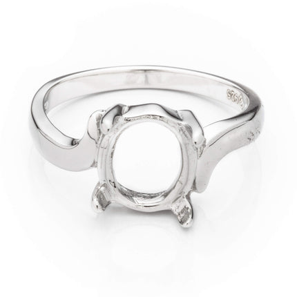 Cross-Over Ring with Oval Prongs Mounting in Sterling Silver 8x9mm