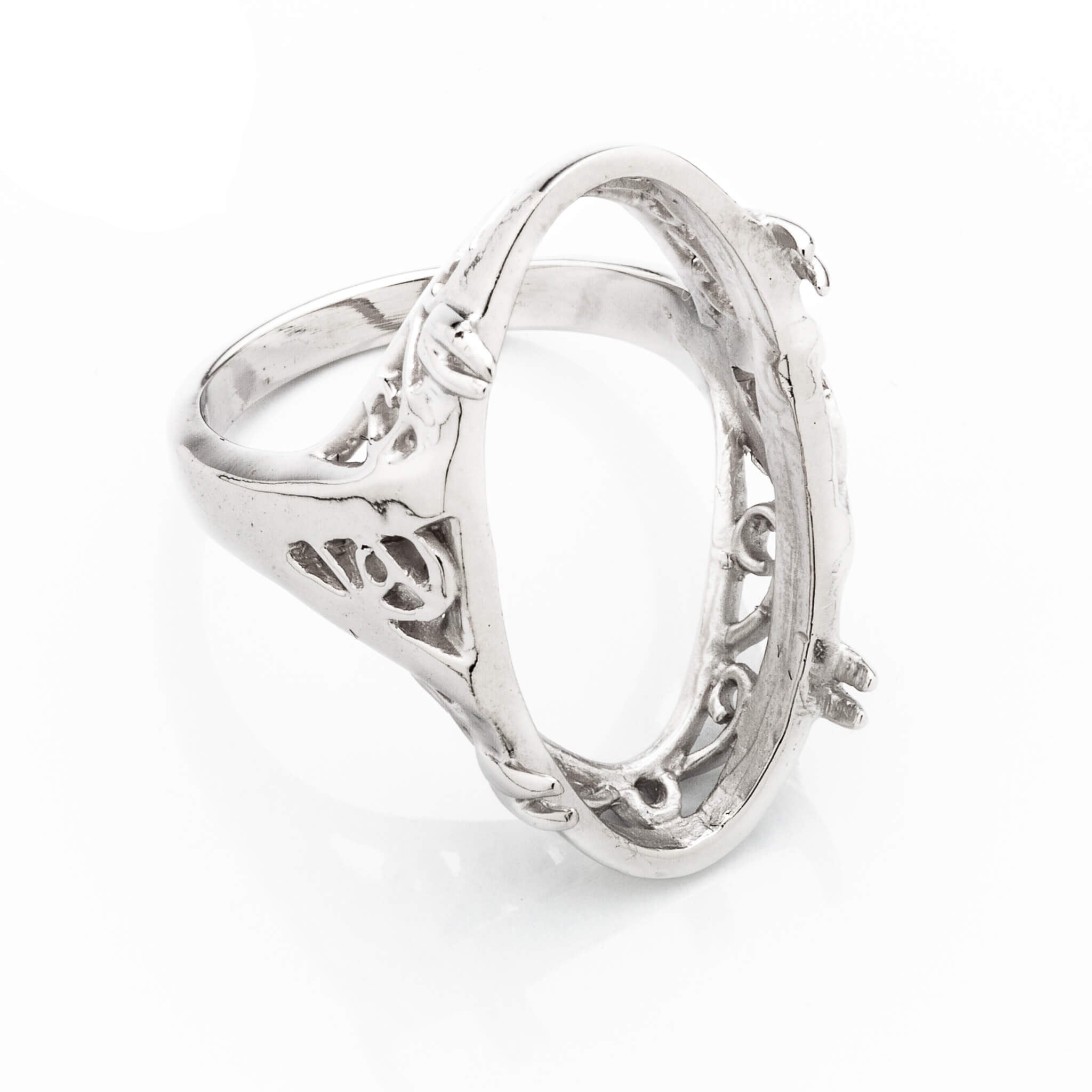 Scroll Ring Setting with Oval Prongs Mounting in Sterling Silver 15x28mm