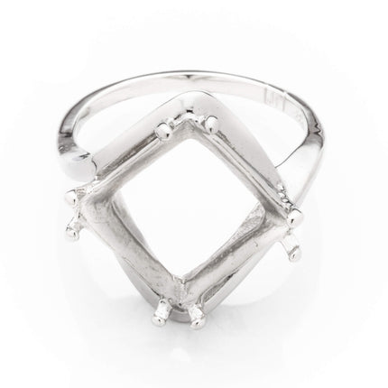 Cross-Over Ring with Square Mounting in Sterling Silver 11x11mm