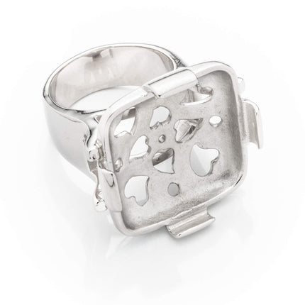 Ring with Square Prongs Mounting in Sterling Silver 24x24mm