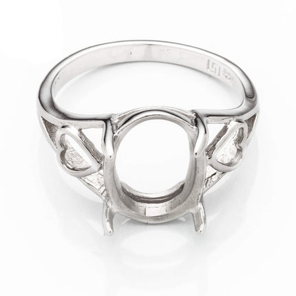 Heart Ring with Oval Prongs Mounting in Sterling Silver 9x11mm