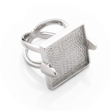 Ring with Square Prongs Mounting in Sterling Silver 20x20mm