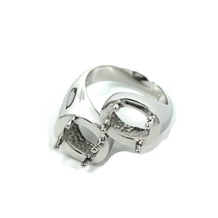 Two-Stone Ring with Oval Prongs Mountings in Sterling Silver 6x8mm
