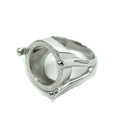 V-Shape Ring with Round Bezel Mounting in Sterling Silver 18mm
