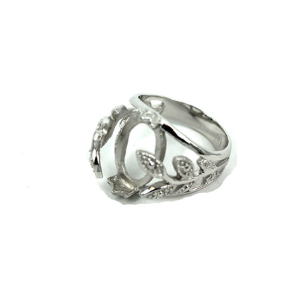 Leaf Ring with Oval Bezel Mounting in Sterling Silver 10x16mm