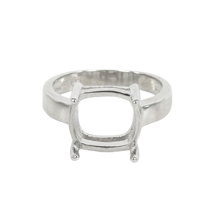 Ring Setting with Rectangular Prongs Mounting in Sterling Silver 10x11mm