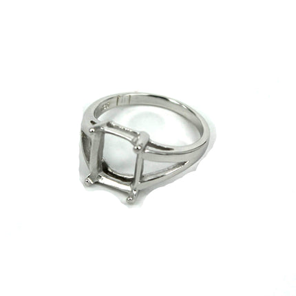 Split Shank Ring with Rectangular Prongs Mounting in Sterling Silver 8x10mm